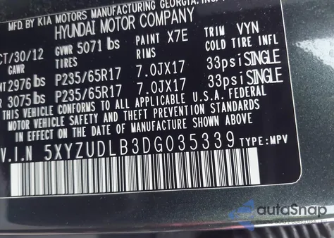 2013 Hyundai Santa Fe Sport z USA, uszkodzony, nr VIN 5XYZUDLB3DG035339